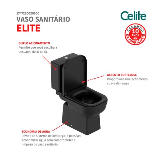 Kit Vaso Sanitário Caixa Acoplada Assento E Acessórios Elite Preto Brilho Celite - Imagem principal - 950eee62-fad5-46a6-91a6-cf1c55a6c437