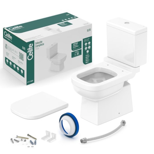Kit Vaso Sanitário Com Acessórios De Instalação E Caixa Acoplada Com Assento PP Soft Close Elite Branco Celite - Imagem principal - 13650809-94fc-4a0c-a7f7-26c276092030