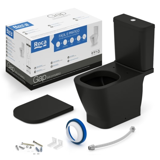 Kit Vaso Sanitário  Com Caixa Acoplada Acessórios De Instalação E Assento Termofixo Gap Matte Black Roca  - Imagem principal - 24db32aa-a2f9-45c4-b0ba-160b5e8155d0