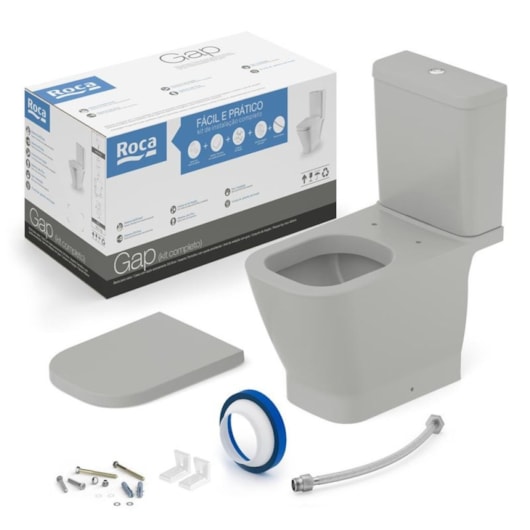 Kit Vaso Sanitário  Com Caixa Acoplada Acessórios De Instalação E Assento Termofixo Gap Stone Roca - Imagem principal - 63acee76-a5dd-4652-8dc1-ee73bb5a835b