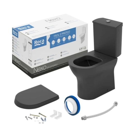 Kit Vaso Sanitário Com Caixa Acoplada Acessórios De Instalação E Assento Termofixo Nexo Matte Black Roca - Imagem principal - 348a0f84-185d-4bf7-90f8-f81e27ade83b