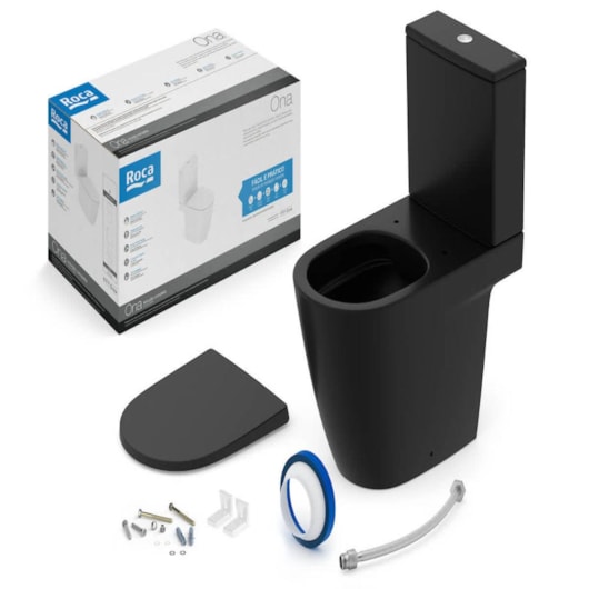 Kit Vaso Sanitário Com Caixa Acoplada Assento E Itens De Instalação Ona Black Matte Roca - Imagem principal - ab89d146-d38c-4143-929e-09622e35790a