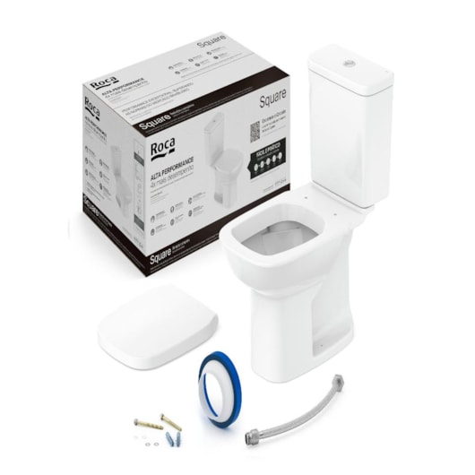 Kit Vaso Sanitário Com Caixa Acoplada Assento PP Soft Close E Itens De Instalação Debba Square Branco Roca - Imagem principal - 1d3bb692-43da-46e7-a1ab-0b4d8cad739e