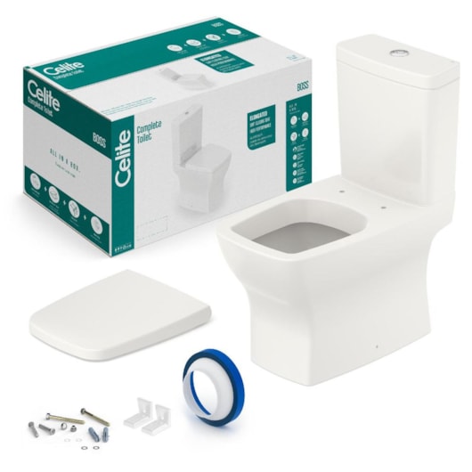 Kit Vaso Sanitário Com Caixa Acoplada Assento Termofixo E Acessórios De Instalação Boss Beige Celite - Imagem principal - 03b7b511-a93e-4c17-a193-74161fe248f4