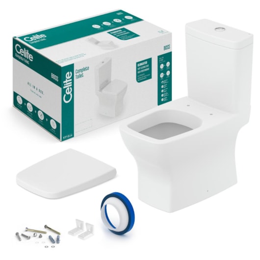 Kit Vaso Sanitário Com Caixa Acoplada Assento Termofixo E Acessórios De Instalação Boss Blanco Mate Celite - Imagem principal - c52a8fac-ba23-435e-8110-7b7c970fcf44