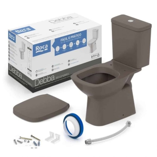 Kit Vaso Sanitário Com Caixa Acoplada Assento Termofixo e Acessórios De Instalação Debba Classic Café Roca  - Imagem principal - f985e8e1-17b5-4fff-9faa-7d7c9f1bea78