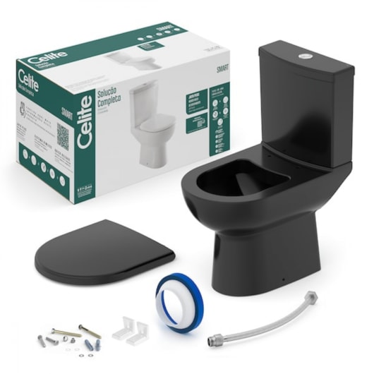 Kit Vaso Sanitário Com Caixa Acoplada Assento Termofixo Softclose E Itens De Instalaçao Smart Preto Celite - Imagem principal - fa181926-31b7-4fb8-b5d8-49e143b7befd