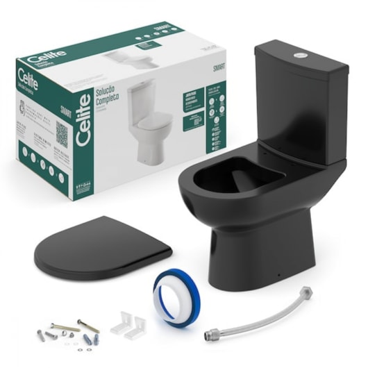 Kit Vaso Sanitário Com Caixa Acoplada Assento Termofixo Softclose E Itens De Instalaçao Smart Preto Celite - Imagem principal - 196acd5a-050f-49e6-bb0a-527d99d250f2