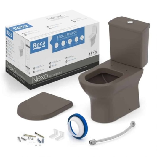 Kit Vaso Sanitário Com Caixa Acoplada Componentes Para Instalação E Assento Termofixo Nexo Café Roca - Imagem principal - acda1c82-5aa5-4cd6-b4ab-07c524c6fc41