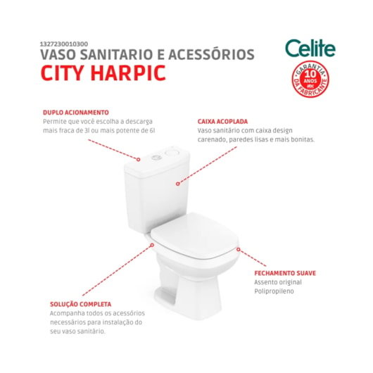 Kit Vaso Sanitário Com Caixa Acoplada E Acessórios City Branco Celite - Imagem principal - 60511201-6976-4f71-b15f-da814f1743bd