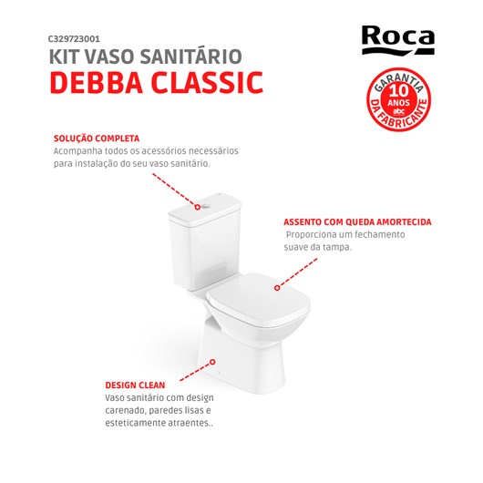 Kit Vaso Sanitário Com Caixa Acoplada e Acessórios de Instalação Debba Classic Branco Roca - Imagem principal - 031950cc-258c-4114-97a5-e4e031a6f437