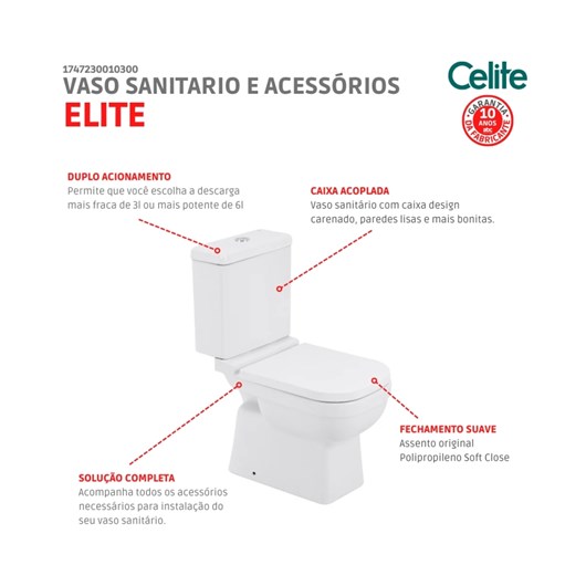 Kit Vaso Sanitário Com Caixa Acoplada E Acessórios Elite Branco Celite - Imagem principal - b96bfe2e-6f28-4d06-a333-d0f3dab1a3ed