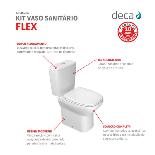 Kit Vaso Sanitário Com Caixa Acoplada E Acessórios Flex Branco Deca - Imagem principal - 9faa946d-50bd-4996-b2c9-abef5b13f756
