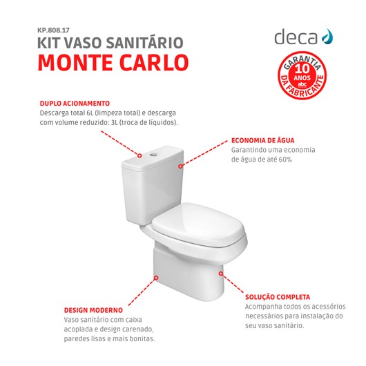 Kit Vaso Sanitário Com Caixa Acoplada E Acessórios Monte Carlo Branco Deca - Imagem principal - 5dde6e61-1f6d-4a3f-bceb-32f8dc07276a