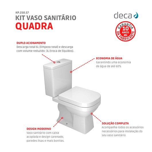 Kit Vaso Sanitário Com Caixa Acoplada E Acessórios Quadra Branco Deca - Imagem principal - e35acf91-b016-4068-aced-ff2c0774c467