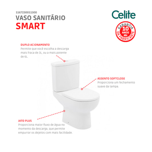 Kit Vaso Sanitário Com Caixa Acoplada E Acessórios Smart Celite Branco - Imagem principal - 8508f2d8-5f0d-402e-aae6-6e9b84b26379