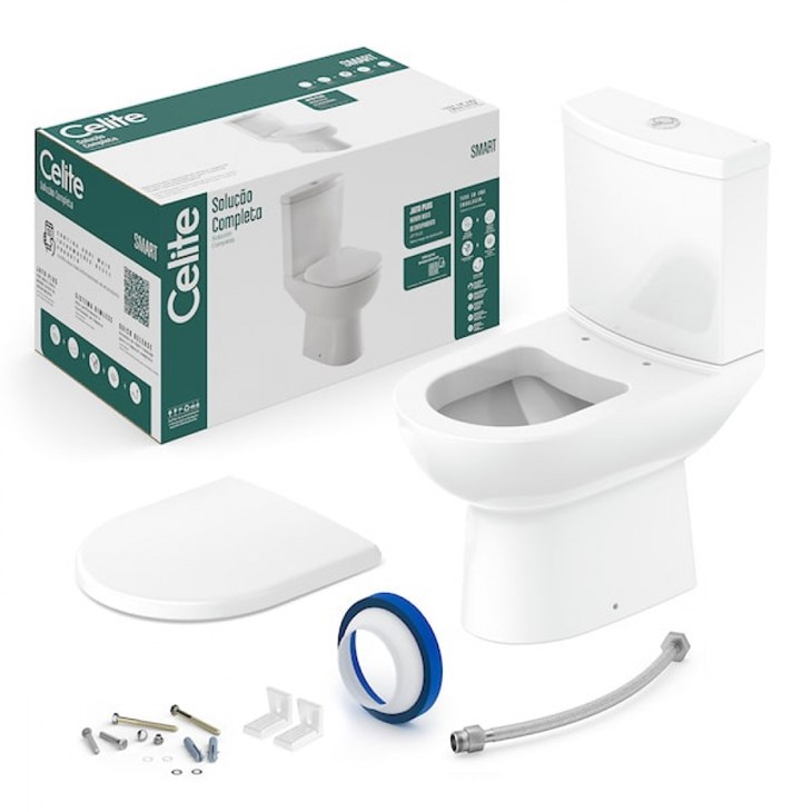 Kit Vaso Sanitário Com Caixa Acoplada E Acessórios Smart Celite Branco