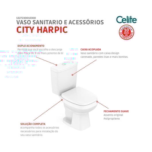 Kit Vaso Sanitário Com Caixa Acoplada E Itens de Instalação City Branco Celite - Imagem principal - 42353869-0c5f-417f-b514-e1ce5eb9ee76