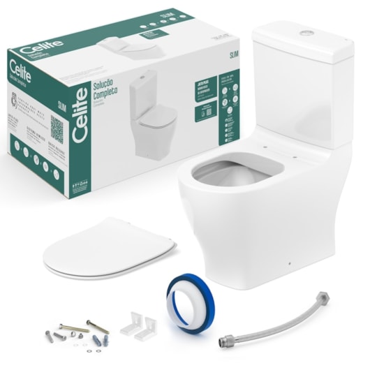 Kit Vaso Sanitário Com Caixa Acoplada Itens de Instalação E Assento Termofixo Slim Branco Celite - Imagem principal - 3f65bf4c-72fa-496b-9d37-da024872c7f4