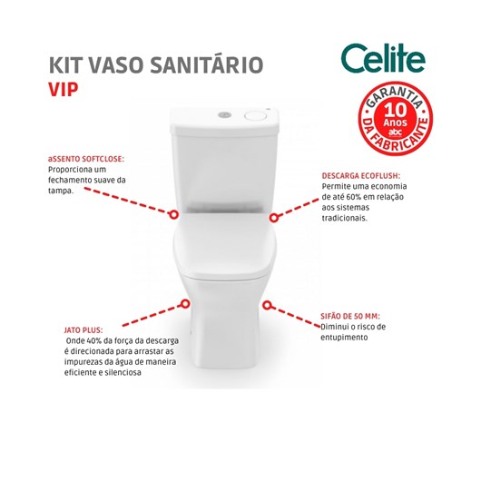 Kit Vaso Sanitário Com Caixa Acoplada VIP Branco Brilhante Celite  - Imagem principal - c804f42b-7e0a-4962-b0e4-de6f188a0b98