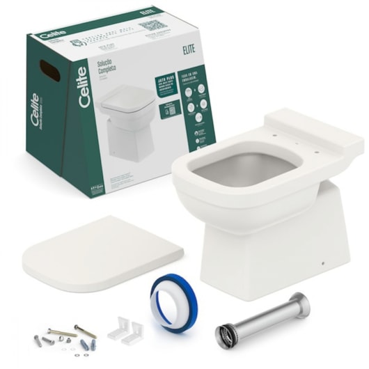 Kit Vaso Sanitário Convencional com Acessórios De Instalação E Assento SoftClose Pp Elite Branco Celite - Imagem principal - 6a0a51f0-64bb-4da4-aace-a42608dd2c01