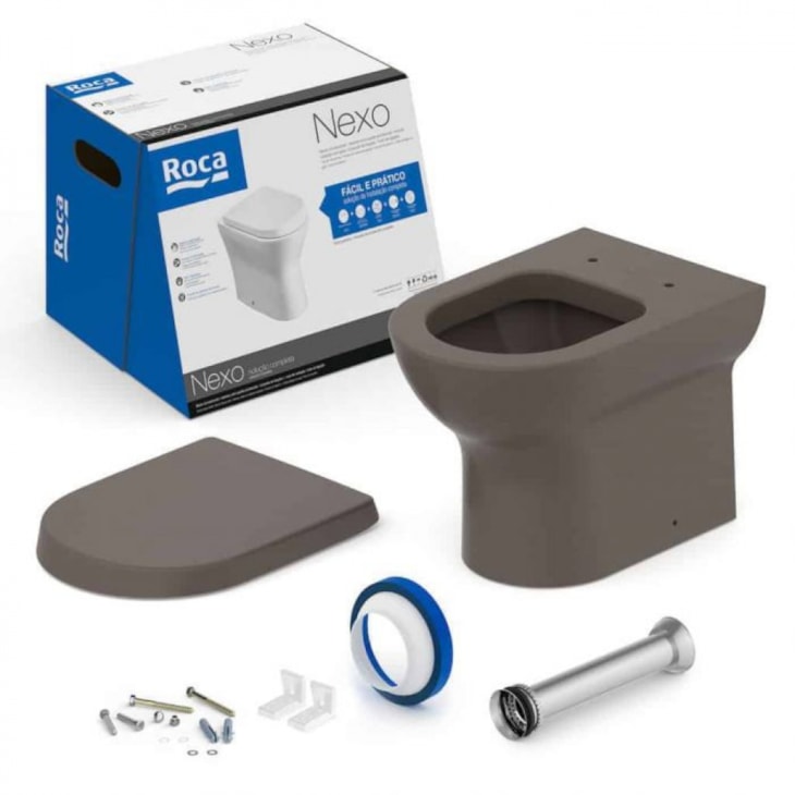 Kit Vaso Sanitário Convencional Com Acessórios De Instalação E Assento Termofixo Nexo Café Roca