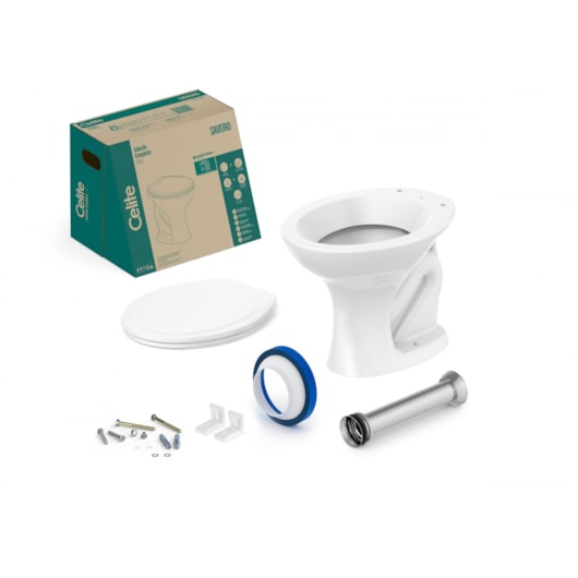 Kit Vaso Sanitário Convencional Com Assento Polipropileno Componentes De Instalação Saveiro Branco Celite - Imagem principal - a332ebbd-cf53-41a5-80f7-cf70f56cd9c0