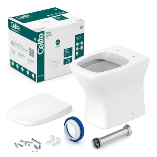 Kit Vaso Sanitário Convencional Com Assento PP E Itens de instalação Vip Branco Celite - Imagem principal - 6757d069-13f7-4d25-8ff2-f9d89214780e