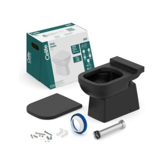 Kit Vaso Sanitário Convencional Com Assento PP Softclose Elite Matte Black Celite  - Imagem principal - 34dc7963-53a5-4807-b1cb-02ffc5e4ab96