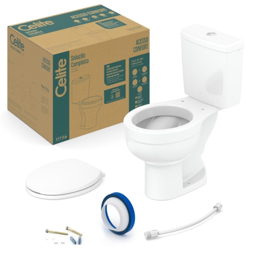 Kit Vaso Sanitário De Acessibilidade Com Caixa Acoplada Assento E Acessórios Acesso Confort Branco Celite  - Imagem principal - c339a187-01b8-4623-836d-26eba6f4dea2