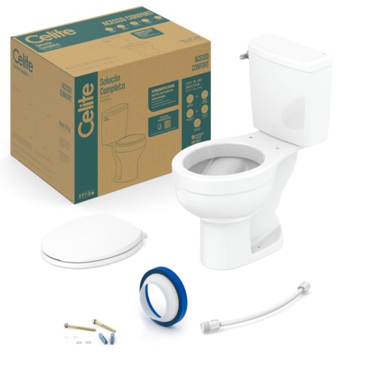 Kit Vaso Sanitário De Acessibilidade Com Caixa Acoplada Com Acessórios Lateral Assento Pp Soft Close Acesso Confort Celite - Imagem principal - 4269619b-d3f6-41c2-9d38-bf6cd6eae607