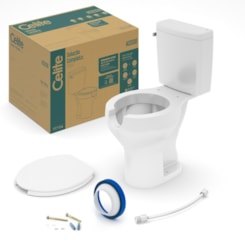 Kit Vaso Sanitário De Acessibilidade com Caixa Acoplada com Acionamento Lateral E Itens de Instalação Acesso Branco Celite