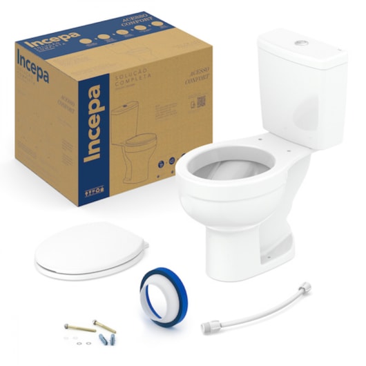 Kit Vaso Sanitário De Acessibilidade Com Caixa Acoplada E Acessórios De Instalaçao Acesso Confort In Branco Incepa - Imagem principal - 845044a2-6caa-48eb-8e1a-0b1608e36e10