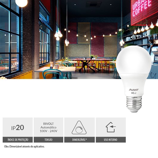 Lâmpada Inteligente LED Smart Wi-Fi Bulbo Pera NEO 10W Luz Dimerizável Amarela-Branca Base E27 Bivolt Avant - Imagem principal - cc657bbb-dc16-49f2-b4fc-2c7c78a81d85