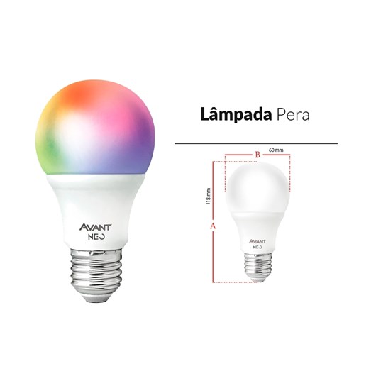 Lâmpada Inteligente LED Smart Wi-Fi Bulbo Pera NEO 10W Luz Dimerizável Amarela-Branca-RGB Base E27 Bivolt Avant - Imagem principal - 52a13746-4714-4a98-a3dc-c6d2912b8557