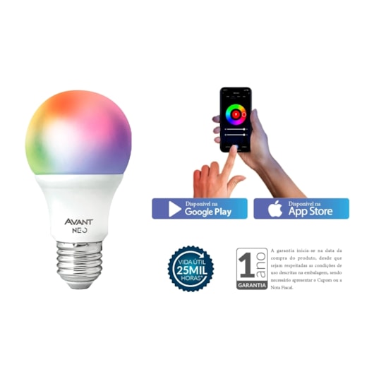 Lâmpada Inteligente LED Smart Wi-Fi Bulbo Pera NEO 10W Luz Dimerizável Amarela-Branca-RGB Base E27 Bivolt Avant - Imagem principal - 8a05e2a8-efb9-4a75-bef9-e3fa452f999a
