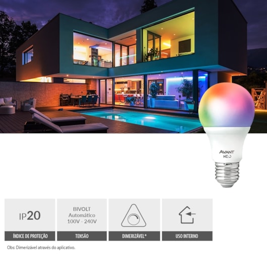 Lâmpada Inteligente LED Smart Wi-Fi Bulbo Pera NEO 10W Luz Dimerizável Amarela-Branca-RGB Base E27 Bivolt Avant - Imagem principal - fef25b92-161b-4771-80b1-107617a08603