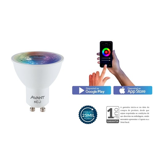 Lâmpada Inteligente LED Smart Wi-Fi Dicroica MR16 NEO 5W Luz Dimerizável Amarela-Branca-RGB Base GU10 Bivolt Avant - Imagem principal - a5ad5462-5d3c-4897-a04b-3f16687a35e4