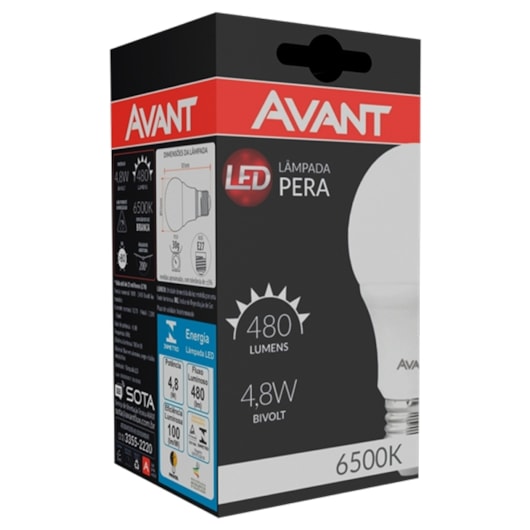 Lampada LED Bulbo Pera 4,8W Luz Branca 6500K Bivolt Avant - Imagem principal - fb46d289-5324-46cc-bda2-6e05573a09d0