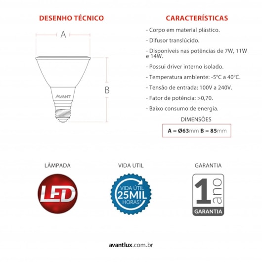 Lâmpada Led Par 20 7w 2700k Emissão de Luz Amarela Bivolt Avant 525lm - Imagem principal - e0951750-60ac-46a2-b704-5287ed6ddacc