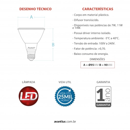 Lâmpada Led Par30 11w 2700k Luz Amarela Bivolt Avant - Imagem principal - 10506563-8ab4-4145-803e-e6ef0a7f9b6a