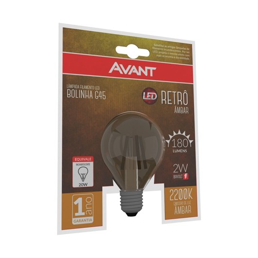Lampada LED Retro G45 Bolinha 2W Luz Ambar 2200K Base E27 Bivolt Avant - Imagem principal - ac45020b-f566-4f9d-9dbc-c460c75f71e5