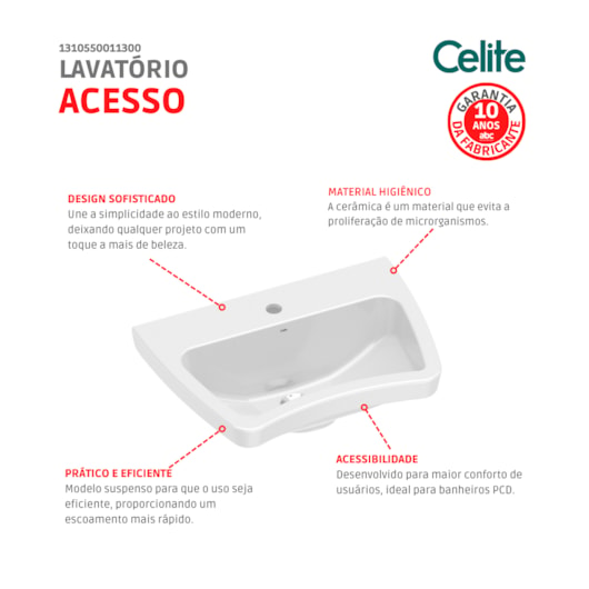 Lavatório De Acessibilidade Para Coluna Acesso Branco Celite 60x42cm - Imagem principal - 9c3ae83d-2ec1-4cd4-97b7-058e1959027a