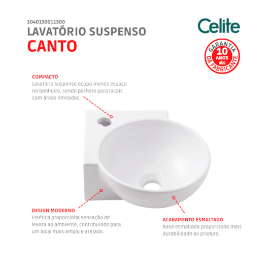 Lavatório De Canto Branco Celite 39x32cm - Imagem principal - 5ea3d684-af18-4e5a-9577-b10c19a99485