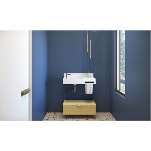 Lavatório Duramatt Suspenso Esquerdo Com Toalheiro Frontal Arles Branco Fosco Acetinado Sabbia - Imagem principal - 17c5630d-9f09-4bb9-b4c4-fd661e7a8f28