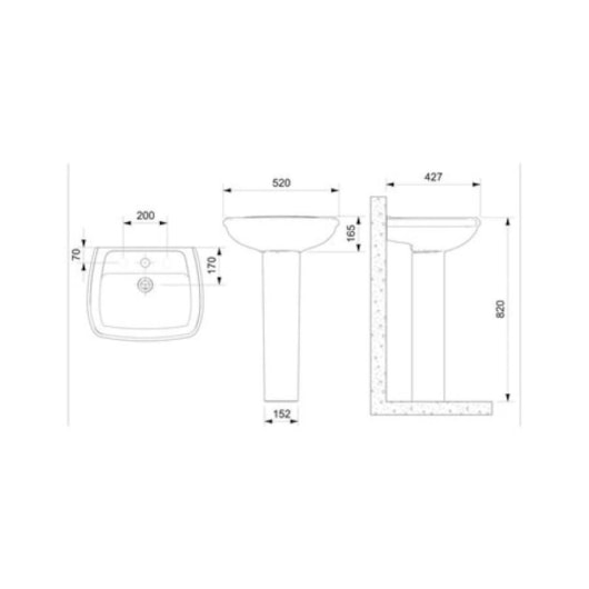 Lavatório Para Coluna 520x430 Furo Central Sem Ladrao Fit Cinza Preto Celite - Imagem principal - 6de61dae-8493-42e9-8881-20a500a9ec5a