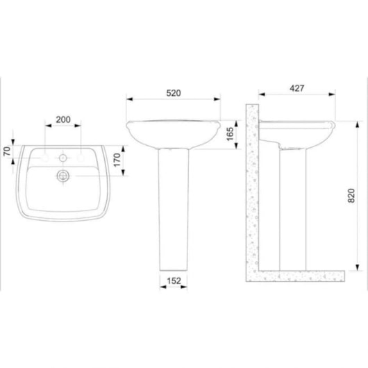 Lavatório Para Coluna 520x430 Furo Central Sem Ladrao Fit Preto Celite - Imagem principal - a499404f-617a-4e7a-9a54-4199606a954b