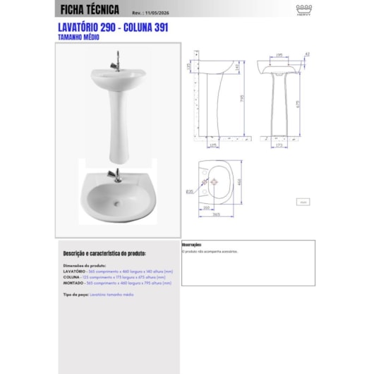 Lavatorio Para Coluna Colonial Branco Hervy 45x37cm - Imagem principal - 87bd7b80-902b-4e14-8051-2de2206cbbfb