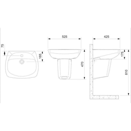 Lavatório Para Coluna Furo Central Sem Ladrão Thema Branco Incepa 52,5x42,5cm - Imagem principal - 15212ceb-1dfd-4fec-81fd-2c8b4cca1f67