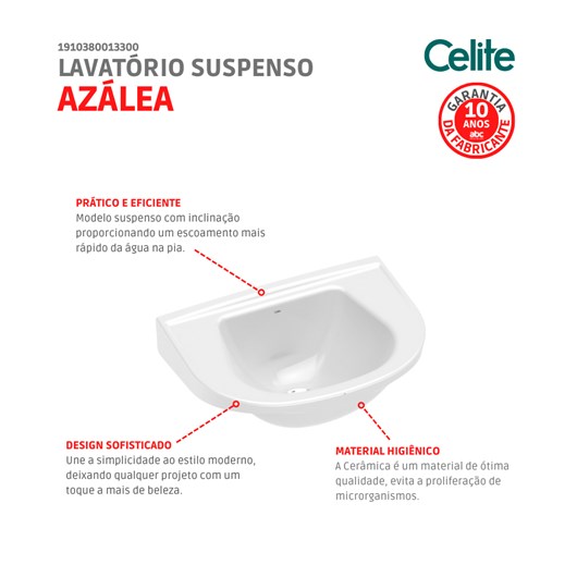 Lavatório Suspenso Azalea 43x33cm Branco Celite - Imagem principal - 0a3fd9c3-90f3-44f1-8d7f-8d4bd27b828c